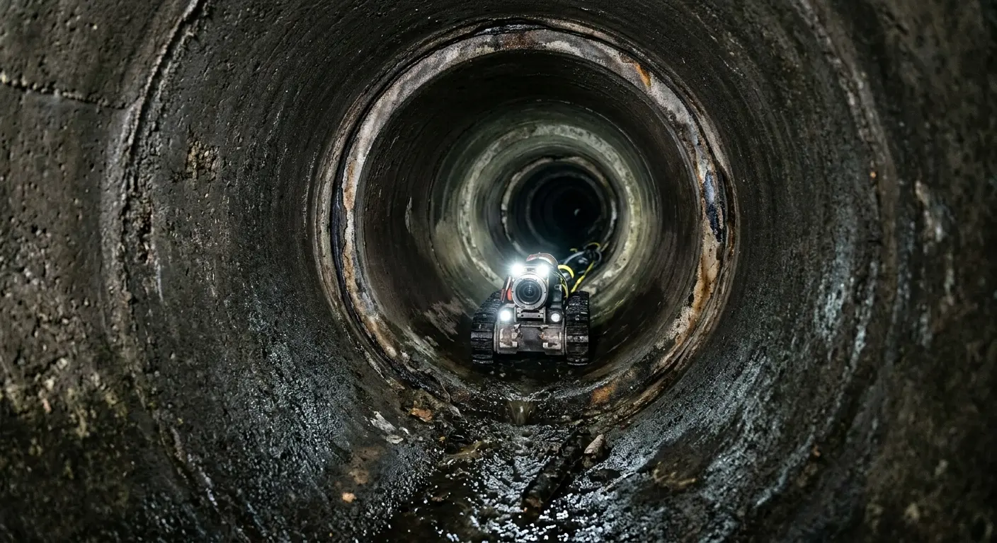 Robotic sewer camera inspecting pipe interior for Sewer Line Repair in Caddo Mills